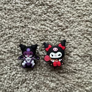 SET of 2 Kuromi PVC Shoe Charms Jibbitz Red & Purple Crocs Bogg Bag Sanrio Anime
